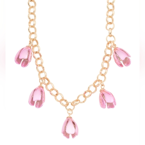 Betsey Johnson Gold and Pink Tulip Necklace - Picture 2 of 5